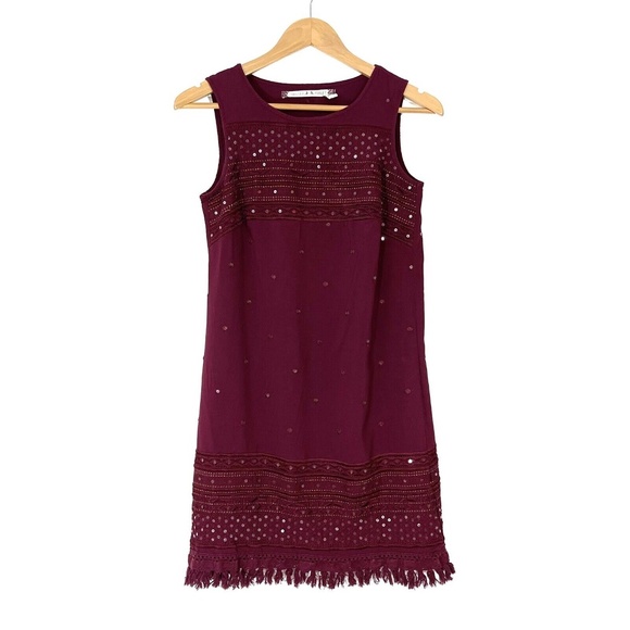 Chelsea & Violet Women’s Size XS Burgundy Red Sequin Tassel Hem Shift Dress - Picture 1 of 9